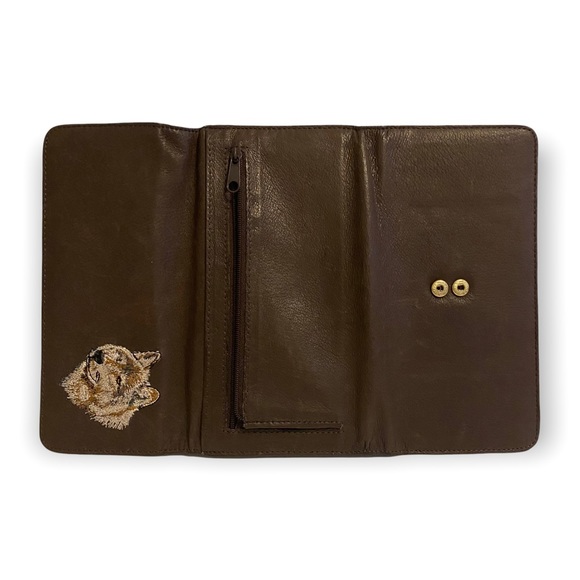 Brown Faux Leather Wallet with Embroidered Wolf On Front - Picture 5 of 5